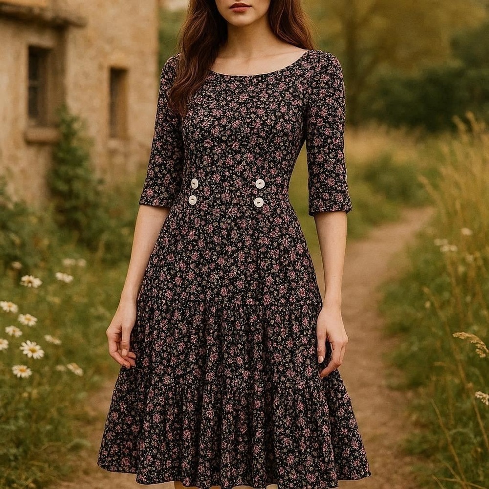 Vintage Cottagecore Romantic Feminine Dress Prairiecore 6P 90s Grunge